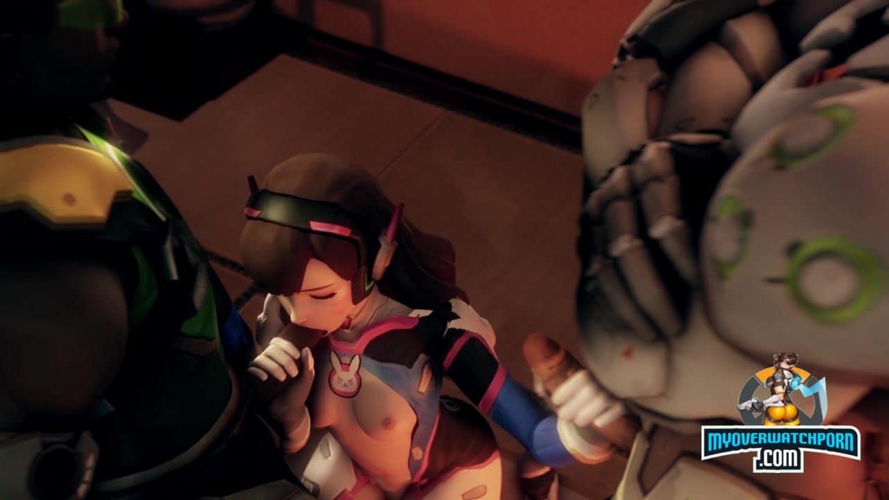 Genji and Lucio getting a blowjob from D.Va